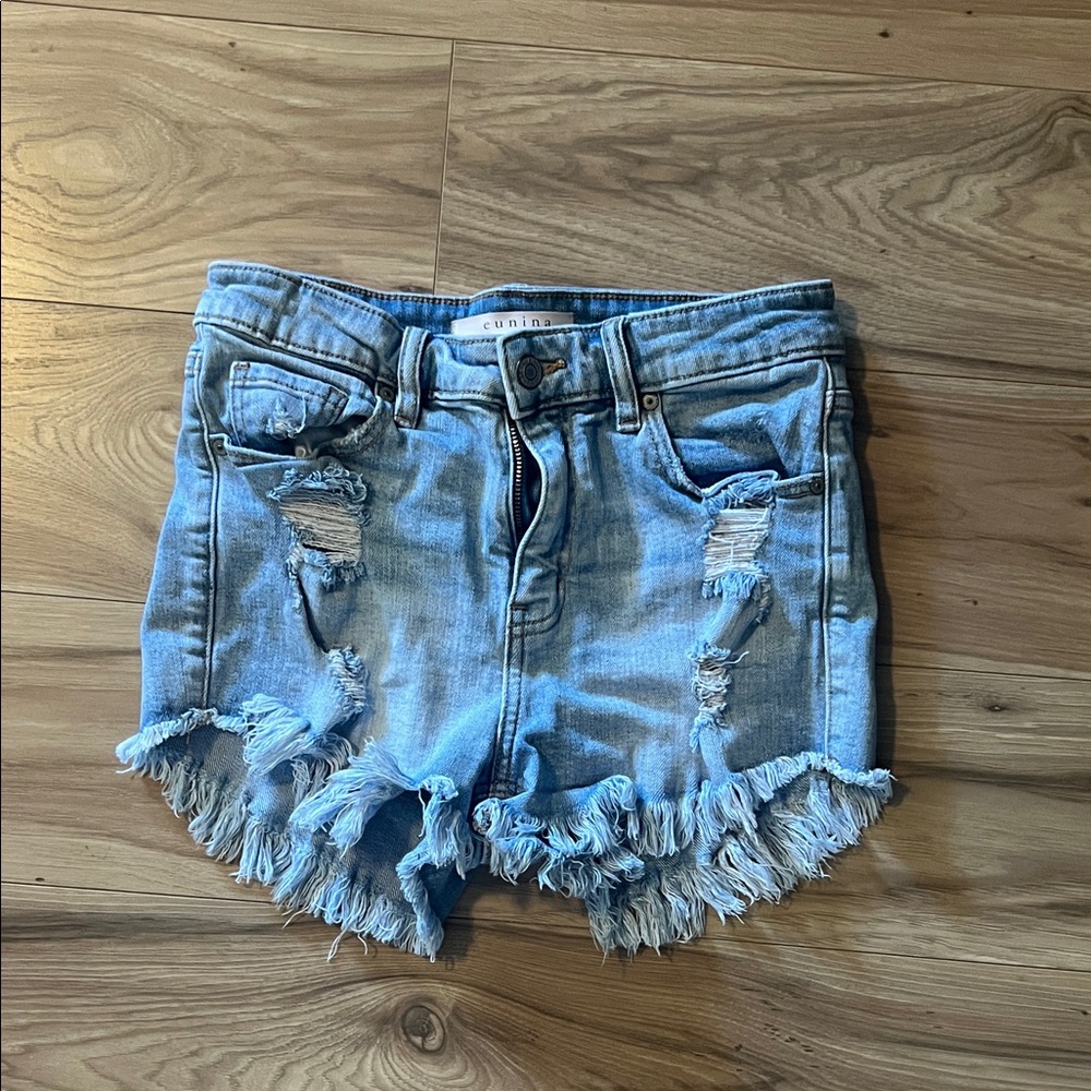 Eunina High Rise Cut Off Shoetie Frayed Light Blue Jean Shorts